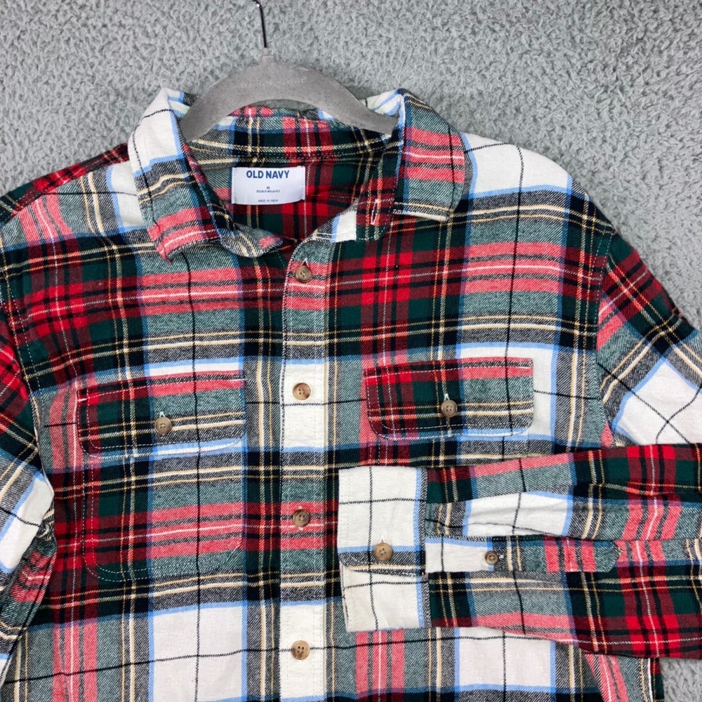 Old Navy Flannel Shirt Men Medium Tartan Plaid Double Brushed Button Up